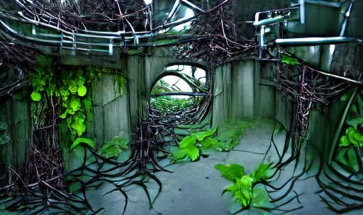 Dystopian Nature: Sewer Entrance Gate with Vines