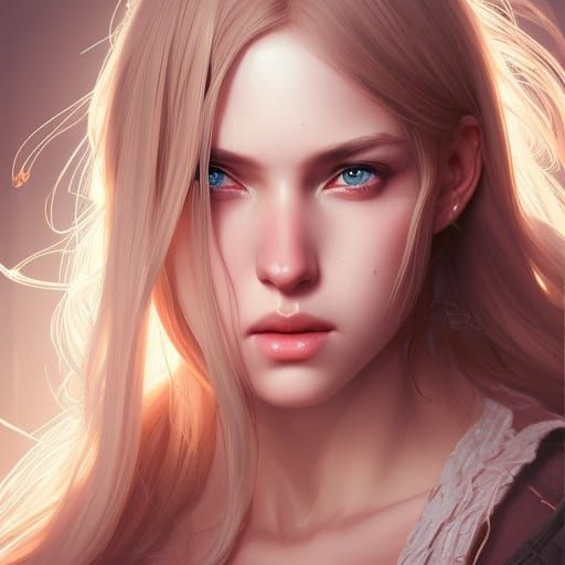 Grumpy Blonde Woman: Hyper-Detailed Digital Portrait