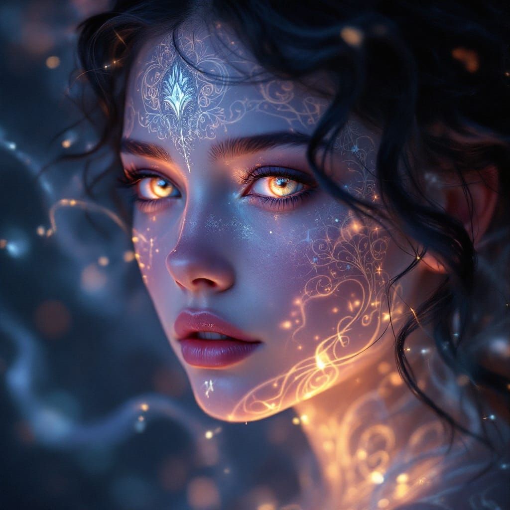 Ethereal Girl's Face in Fantasy Aura