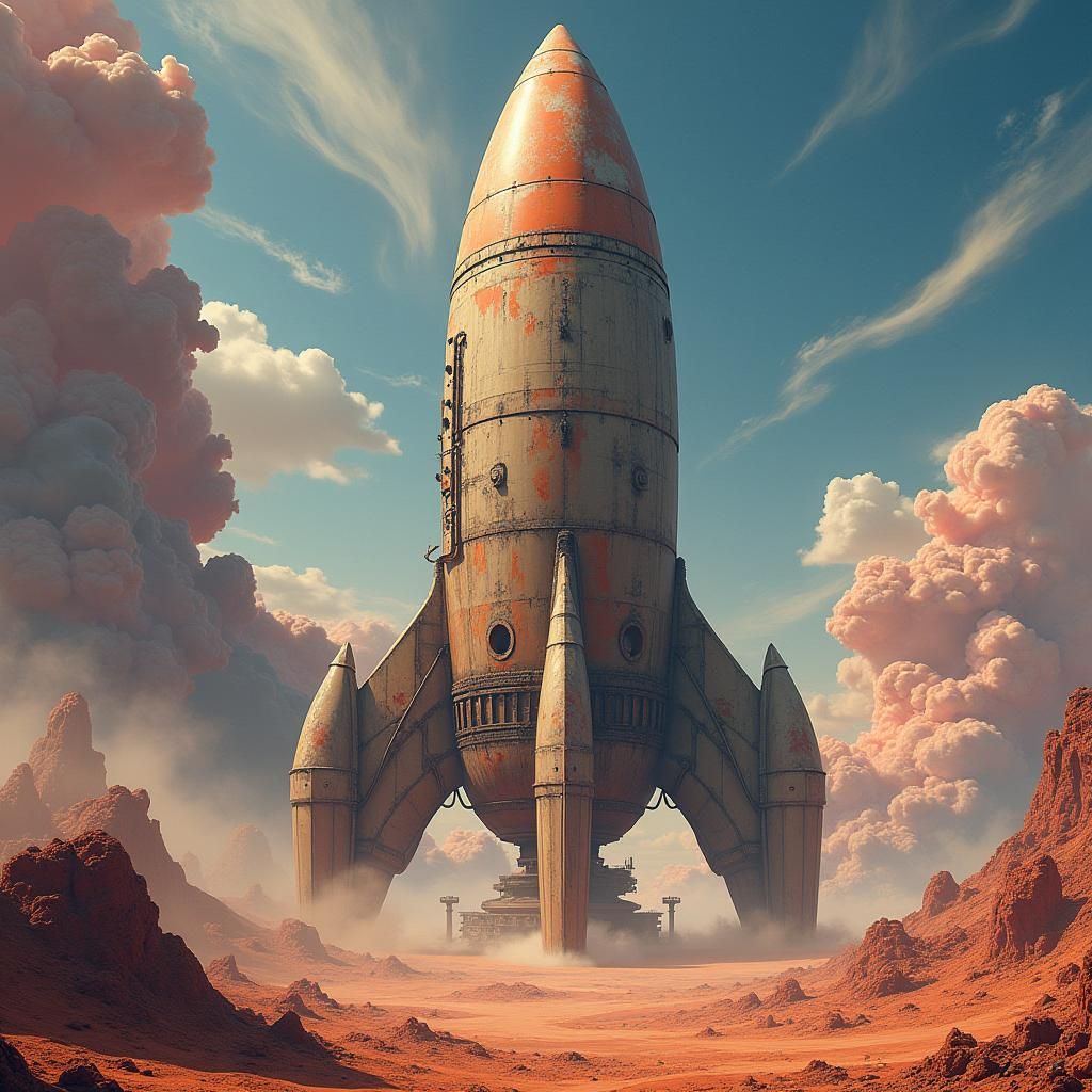 Alien Planet Rocket: Detailed Matte Painting