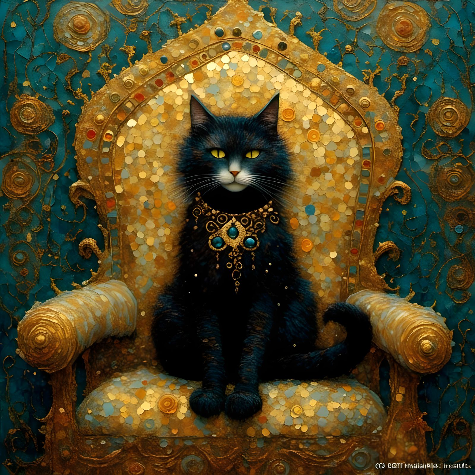 Gustav Klimt Style Cat in Opulent Throne