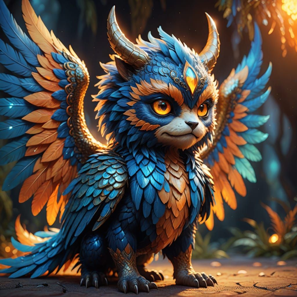 Vibrant Chibi Angelic Beast in Oil Painting Style