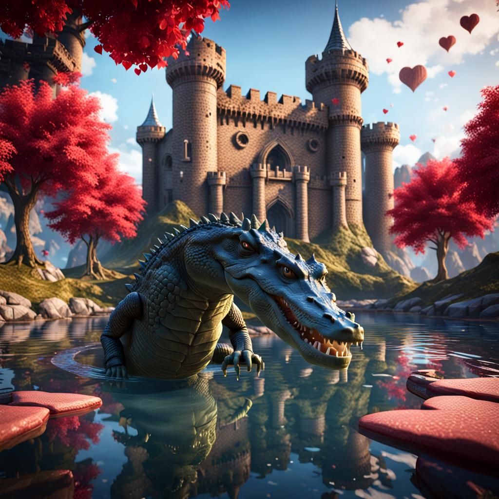 Crocodile Celebrates Valentine's Day in 3D