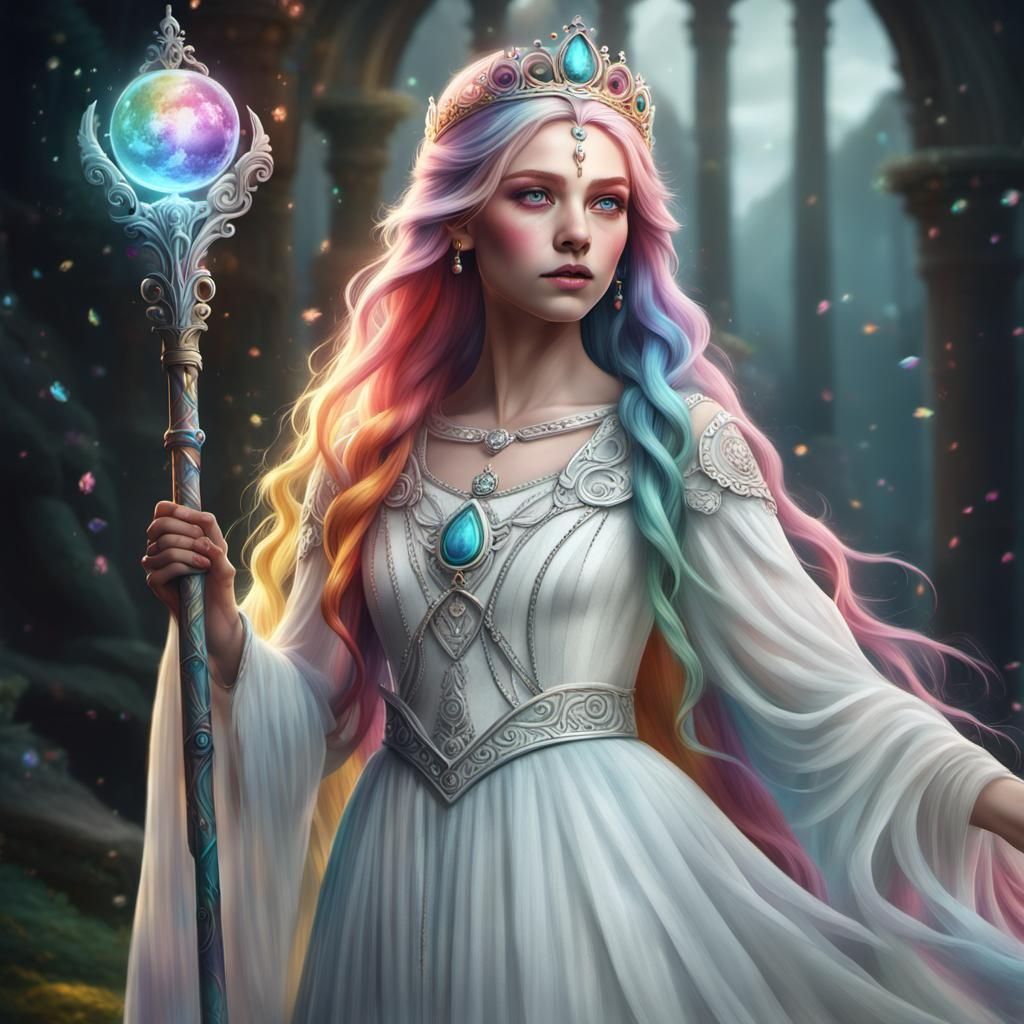 Fantasy Princess Portrait with Rainbow Hair