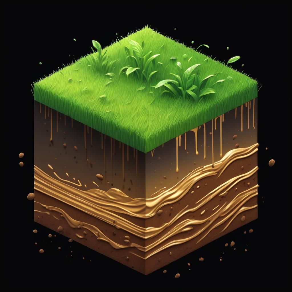 Hyperrealistic Grass and Dirt Block Splash Art