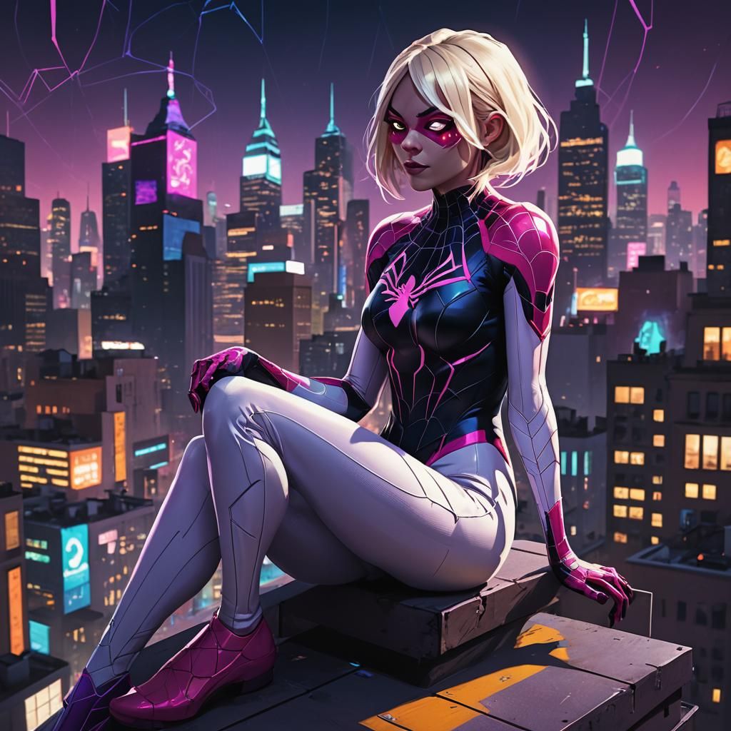 Spider-Gwen Concept Art in Digital Matte Painting Style