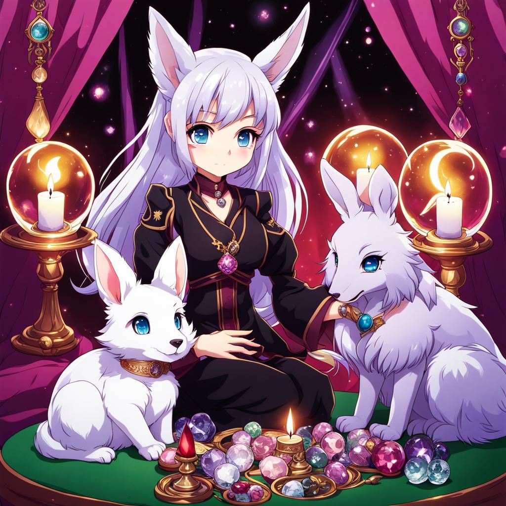 Psychic rabbit Wolfie, rabbit Ashe and rabbit Moon