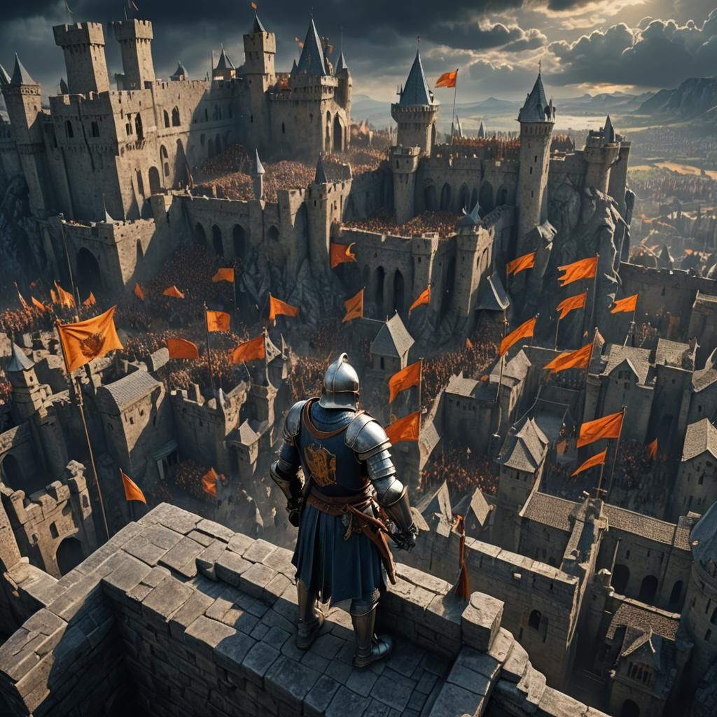 Knight Surveys Sieging Army: Medieval Fantasy Concept Art