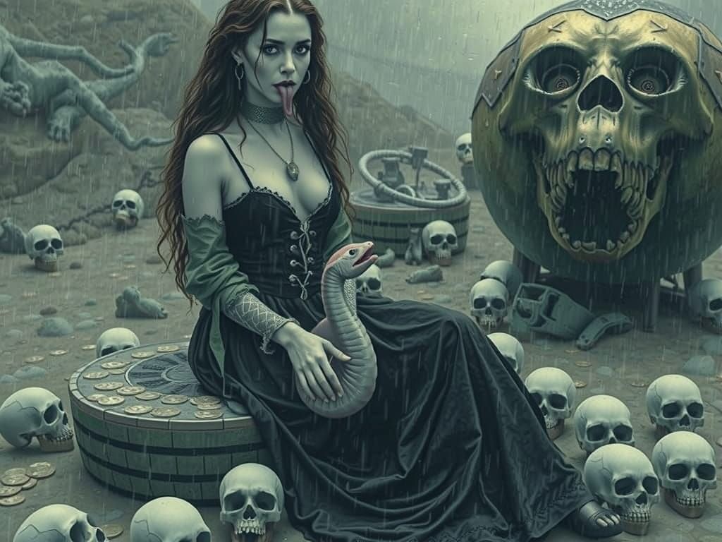 Sinister Sea Witch With Pink Eel and Skull