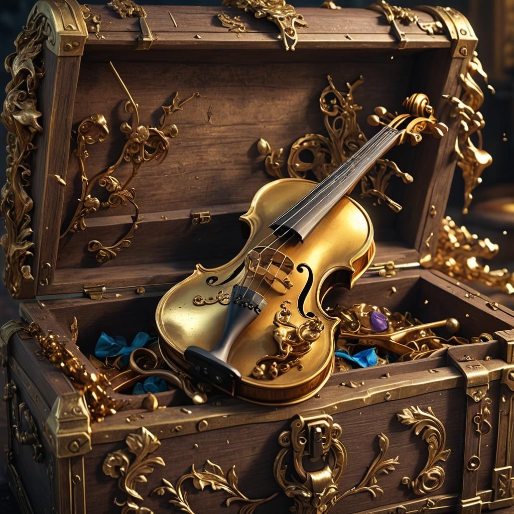 Golden Violin Treasure Chest: Detailed Matte Painting