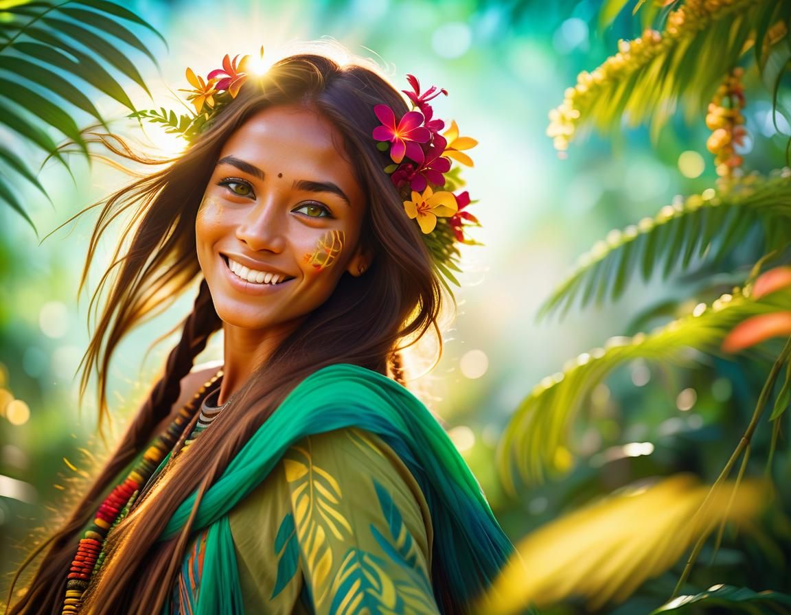 Jungle Woman Dancing in Sunlight