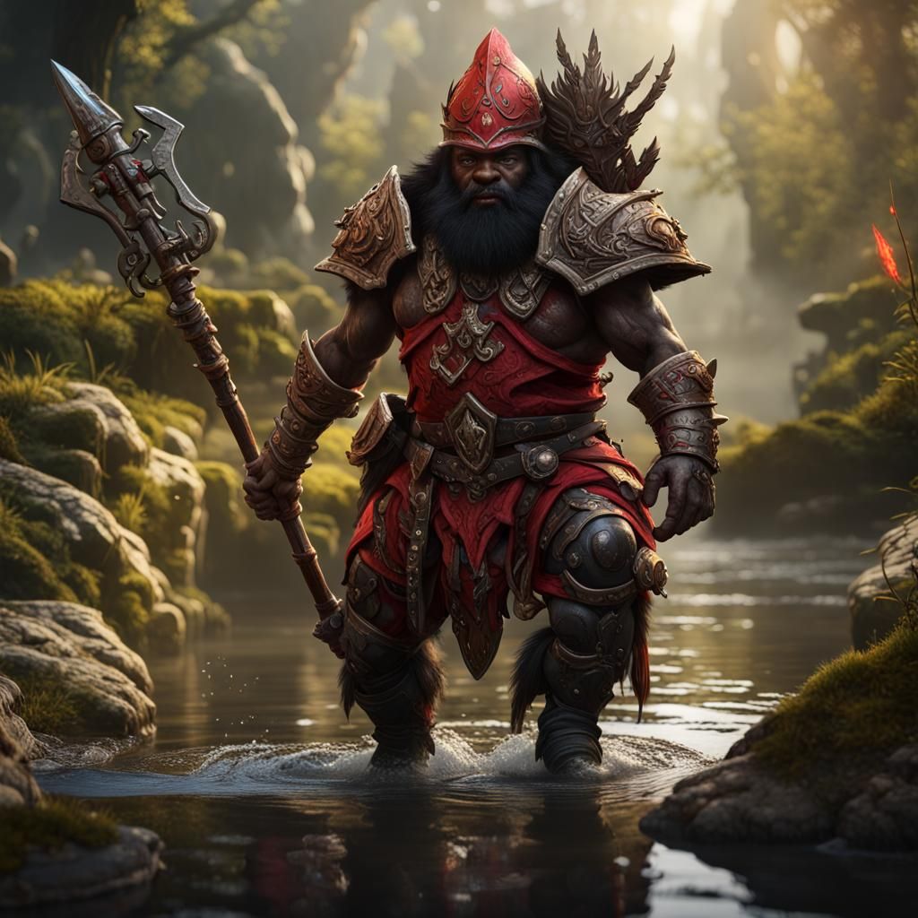 Dwarf Warrior on Lizard in Swamp Battle