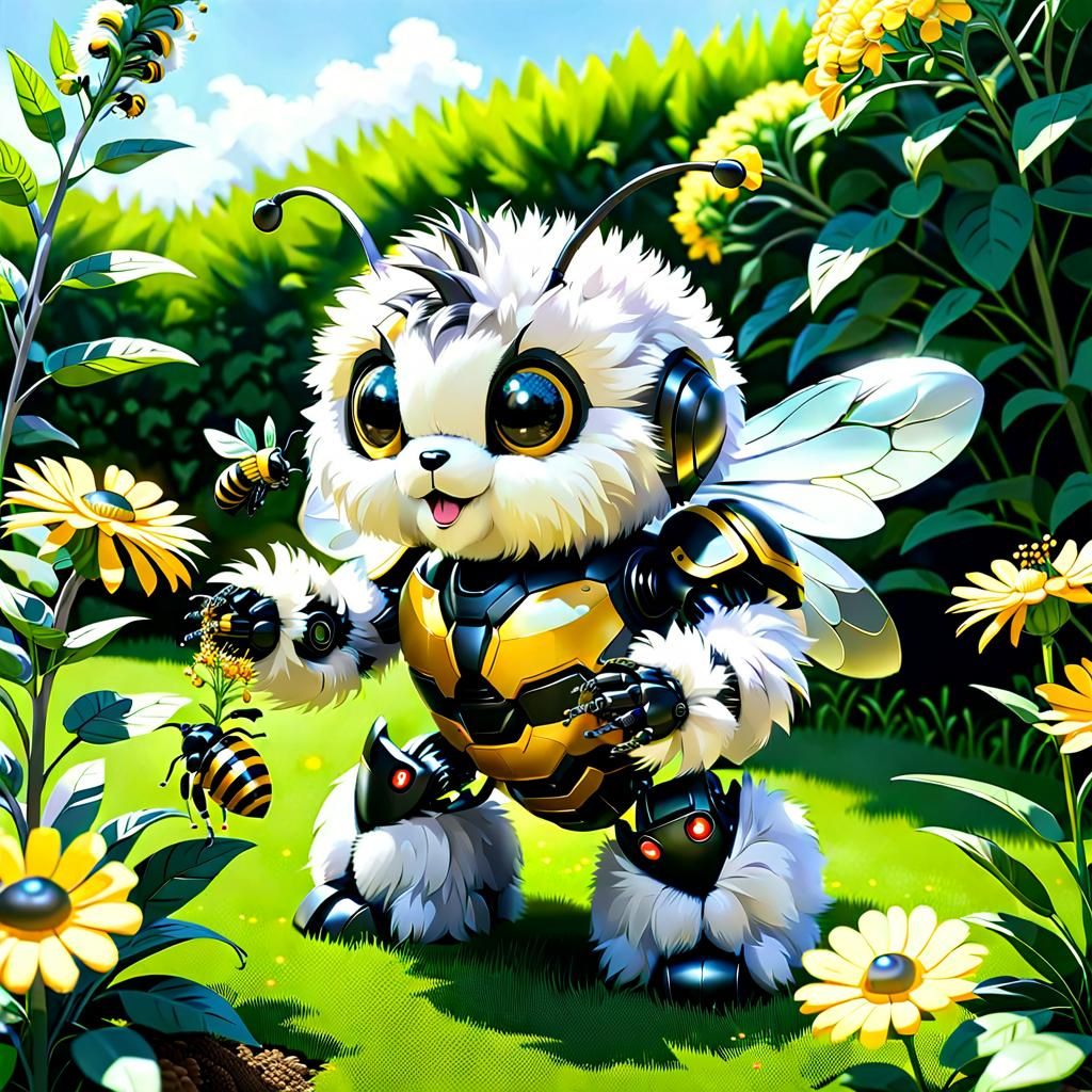 a robotic fluffy cute Bumblebee