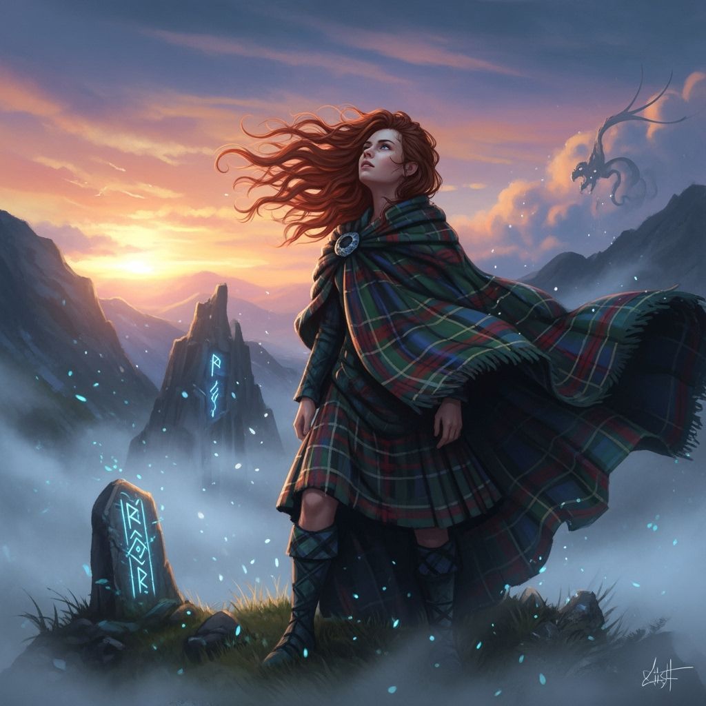 Highland Lassie at Sunrise: Fantasy Concept Art