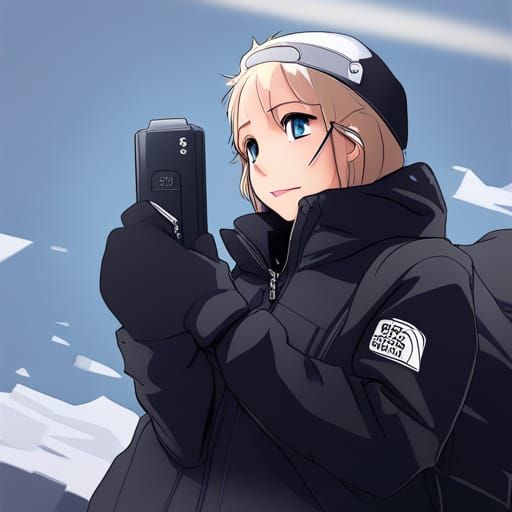 Anime Girl in Black Puffer Coat, Manga Key Visual