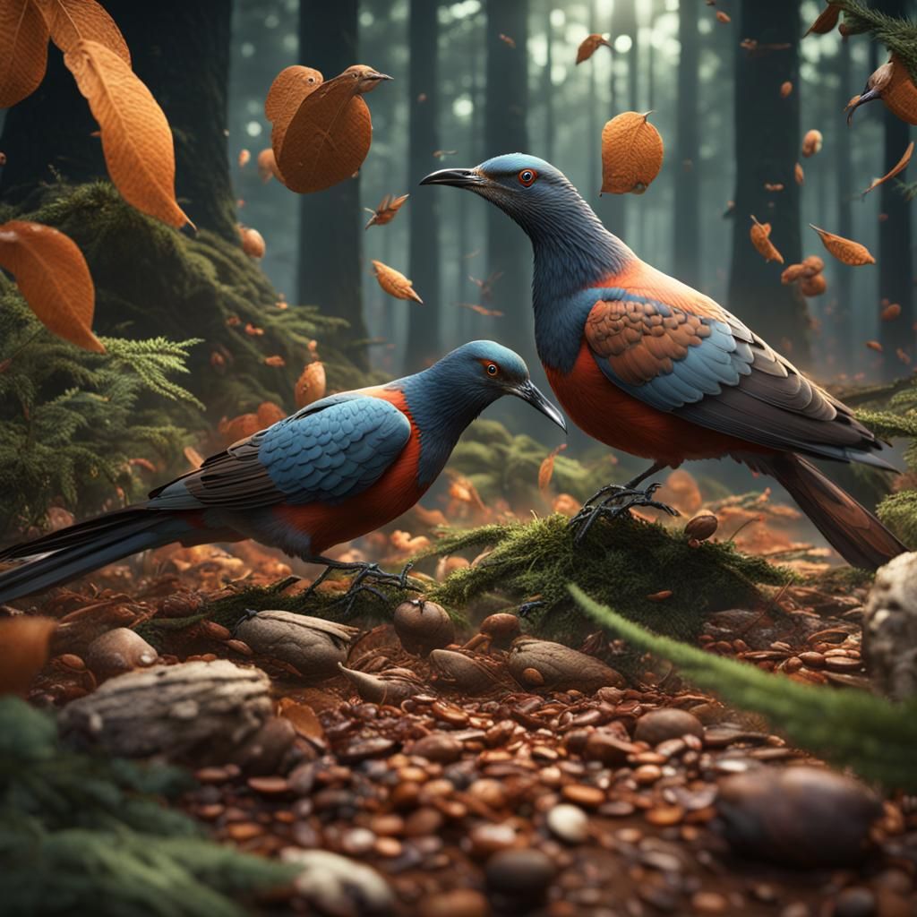 Passenger Pigeons in Fantastical Forest Art