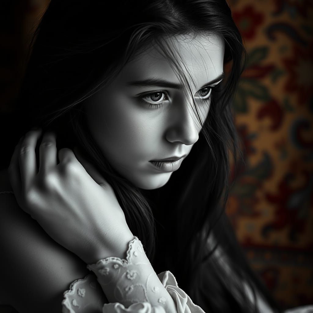 A Contemplative Princess in Monochromatic Majesty