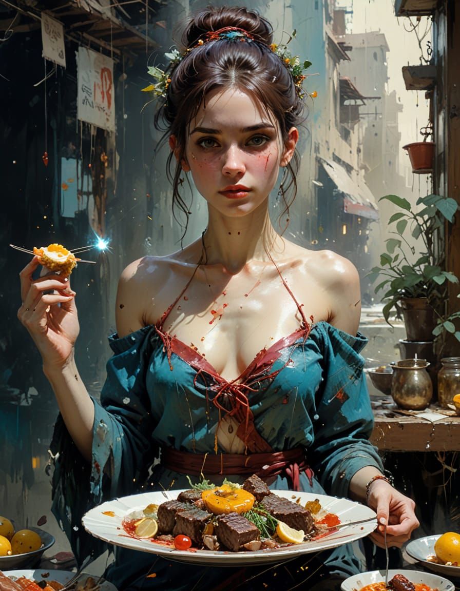 Magical Food Platter in Expressive Painterly Style