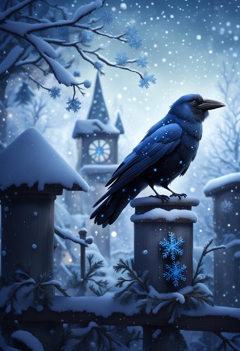 Adorable Chibi Crow in Winter, Pixar Style