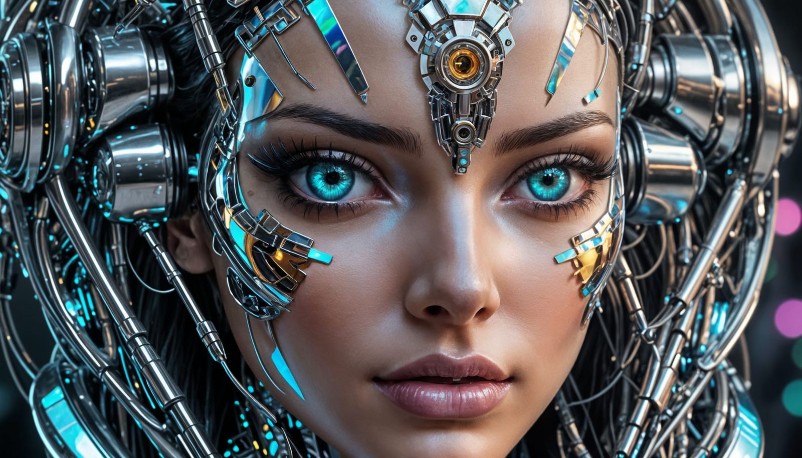 Futuristic AI Fembot with Chrome in Cyberpunk Style
