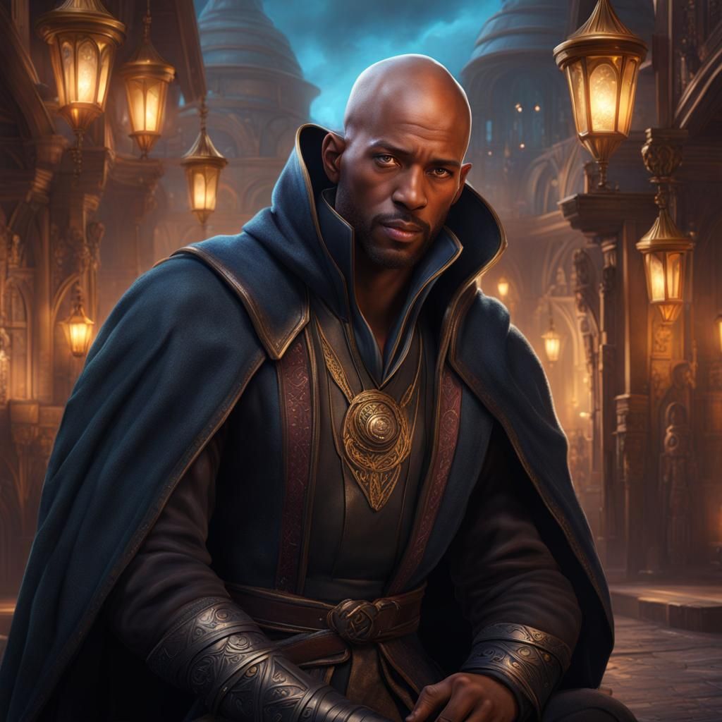 A mage in a fantasy magic oasis city