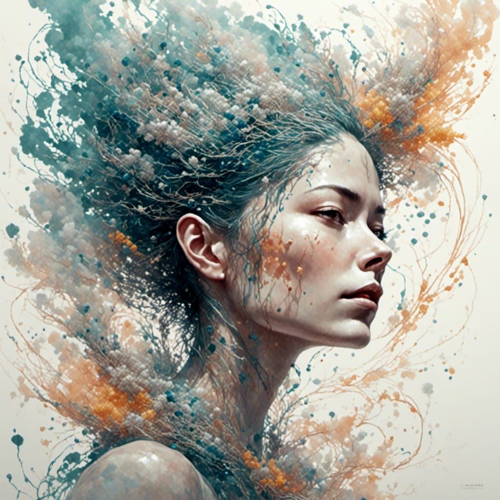 Synthwave Watercolor Portrait with Platinum Hair