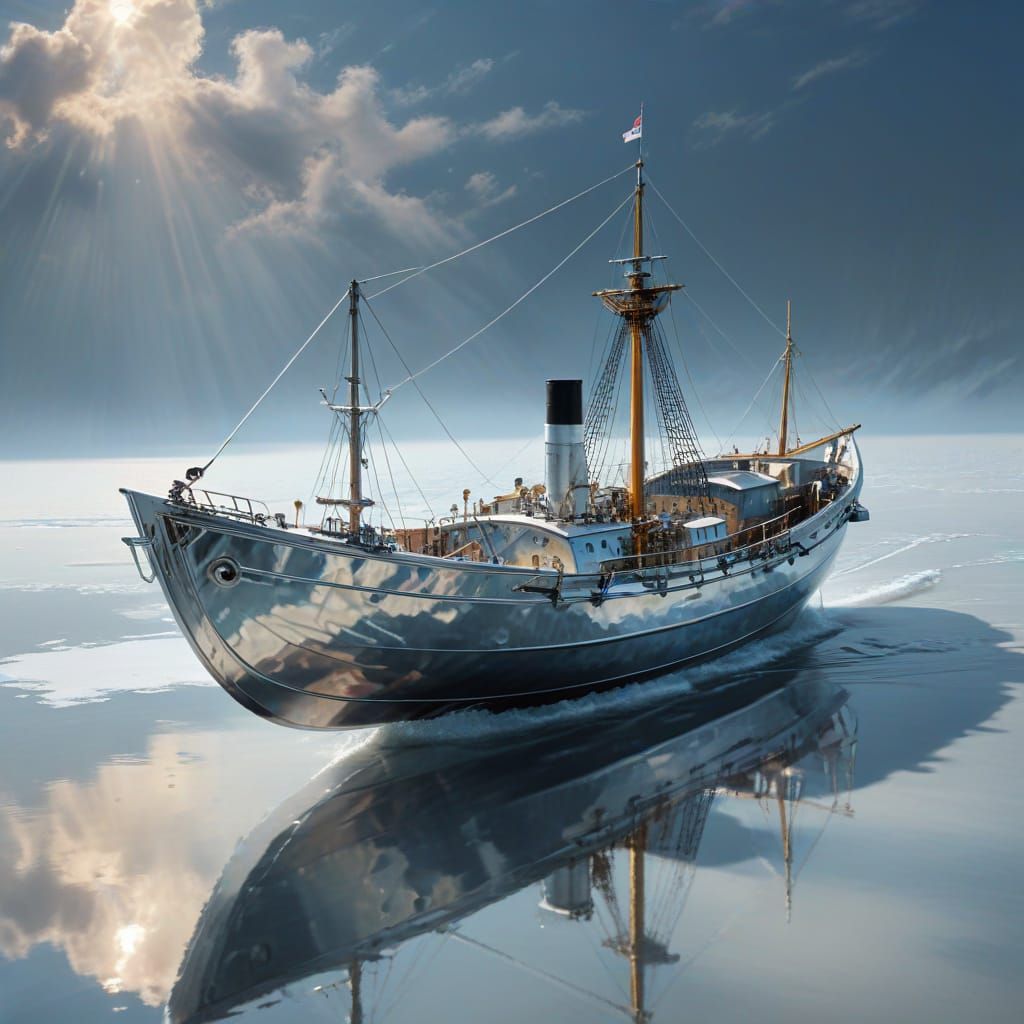 Intricate Argentum Barque with Opalescent Luster