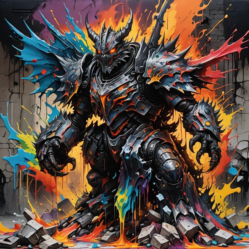 Deathwing Graffiti Art in Polychromatic Splash Style