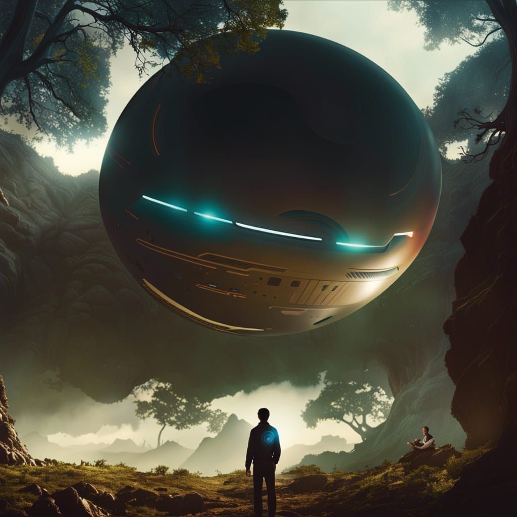 Retro Sci-Fi Spaceship Over Alien Planet