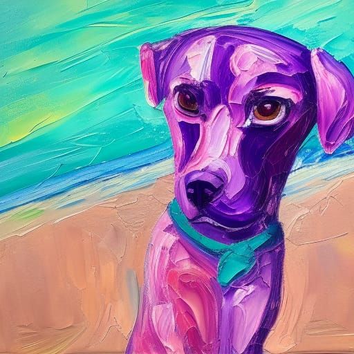 Purple Dog in Bikini: Expressionist Oil Painting