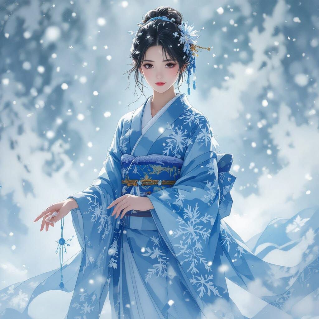 Ice Goddess in Kimono: Anime-Inspired Art