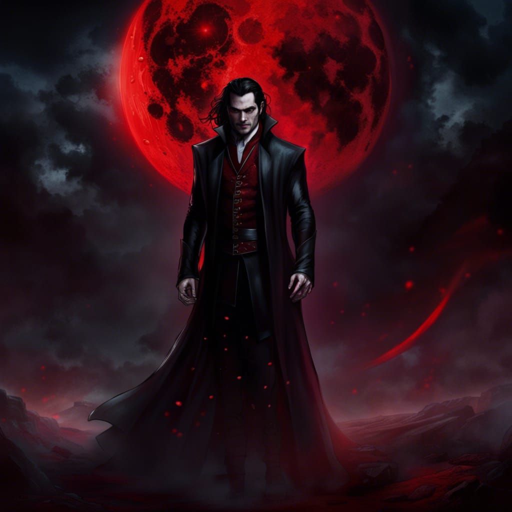 Intimidating Dark Fantasy Character with Red Eyes