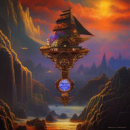 Steampunk Dolphin Portrait in Digital Watercolor Style