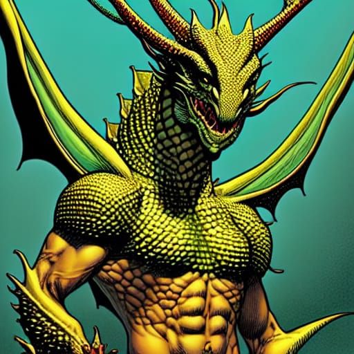 Man Transforms into Dragon: Comic Book Art