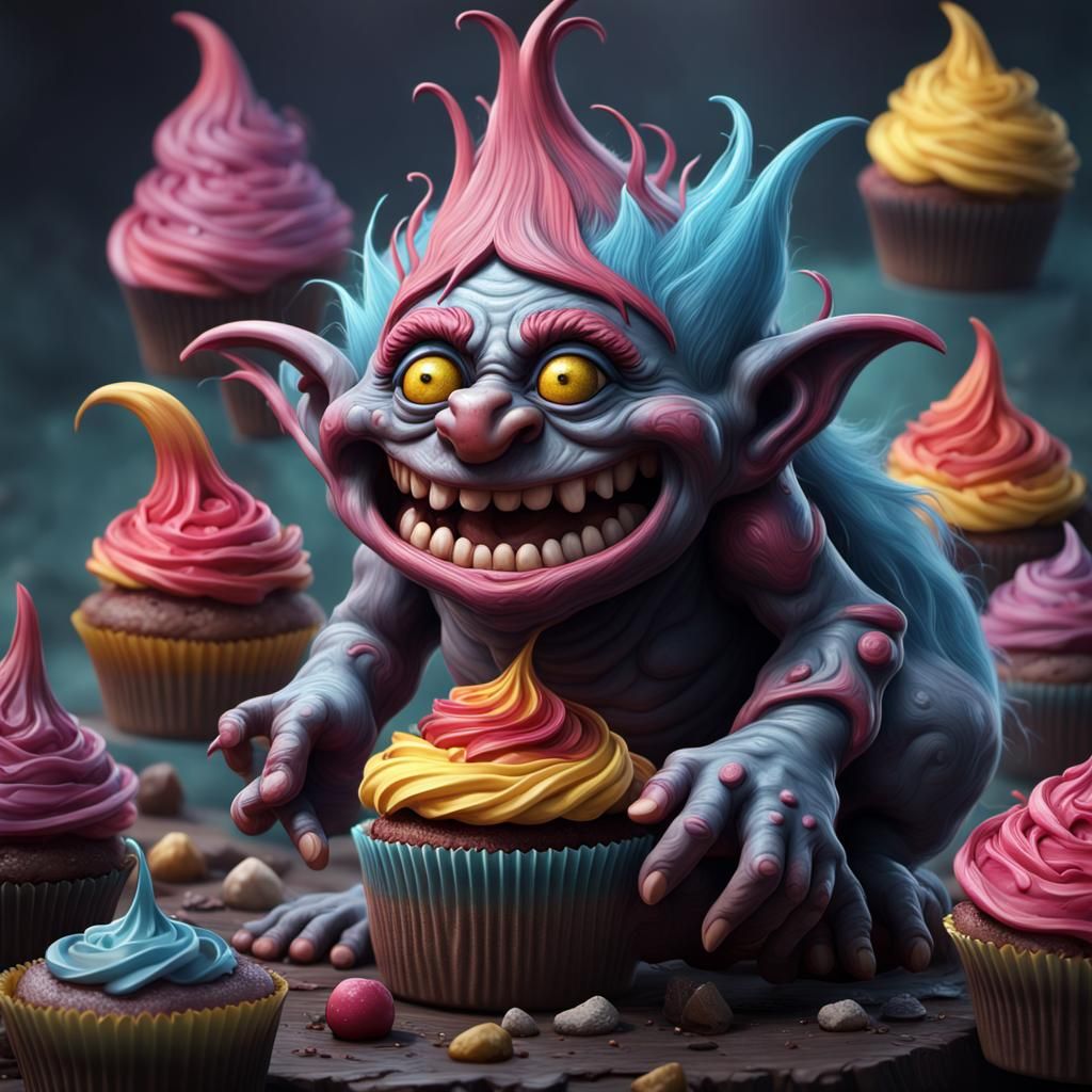 Fantastical Cupcake Troll in Detailed Matte Painting