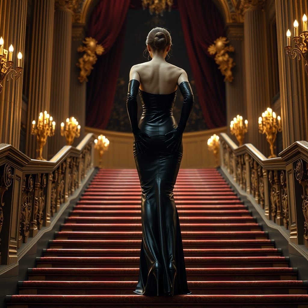 Ethereal Opera Diva in Black Latex Gown