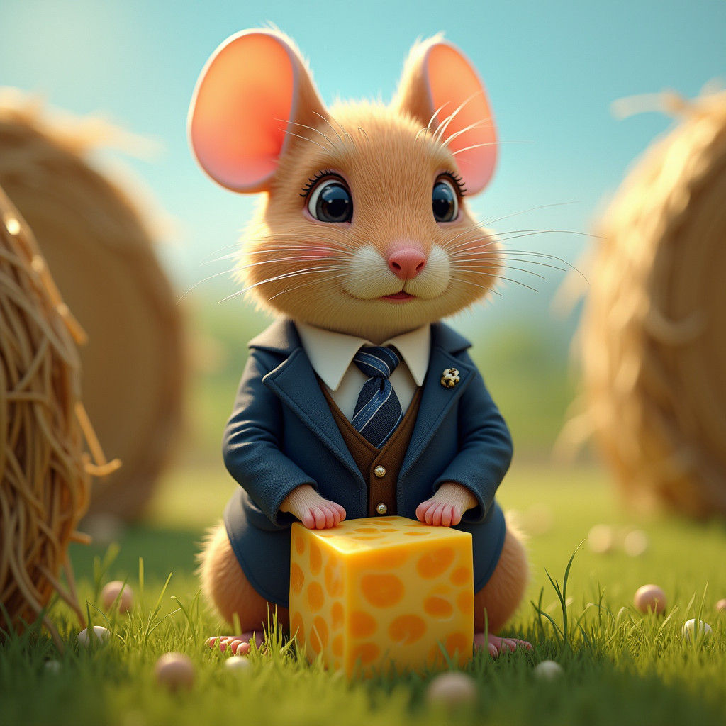 Dapper Mouse in Navy Suit with Swiss Cheese