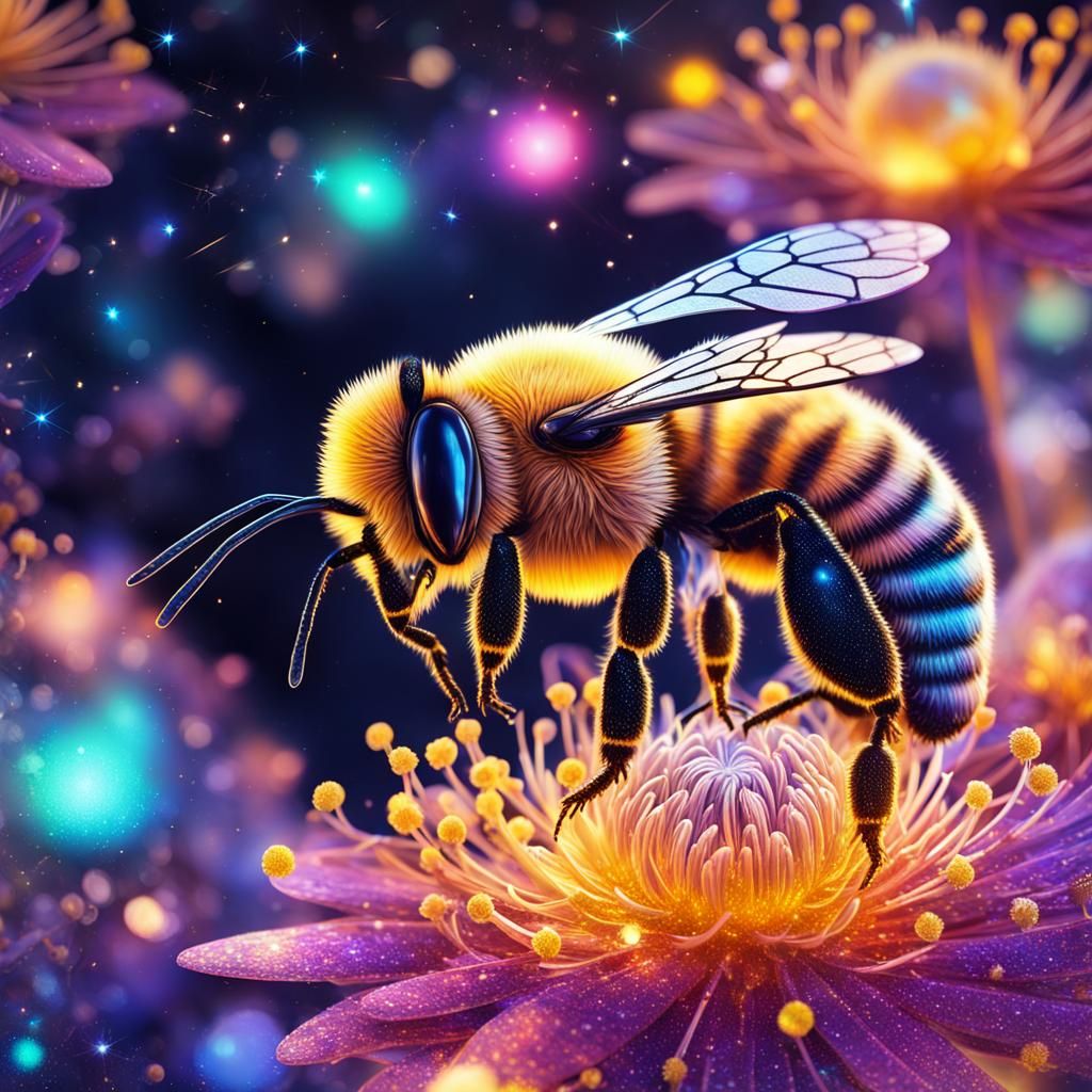 Bee in Pollen: Holographic Astral Illustration