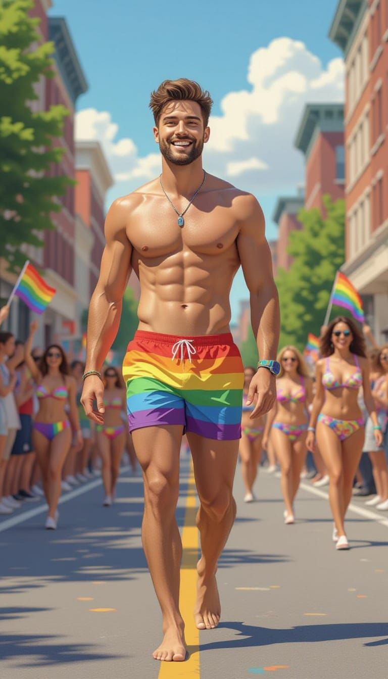 Man Celebrates Pride Parade in Vibrant Digital Painting