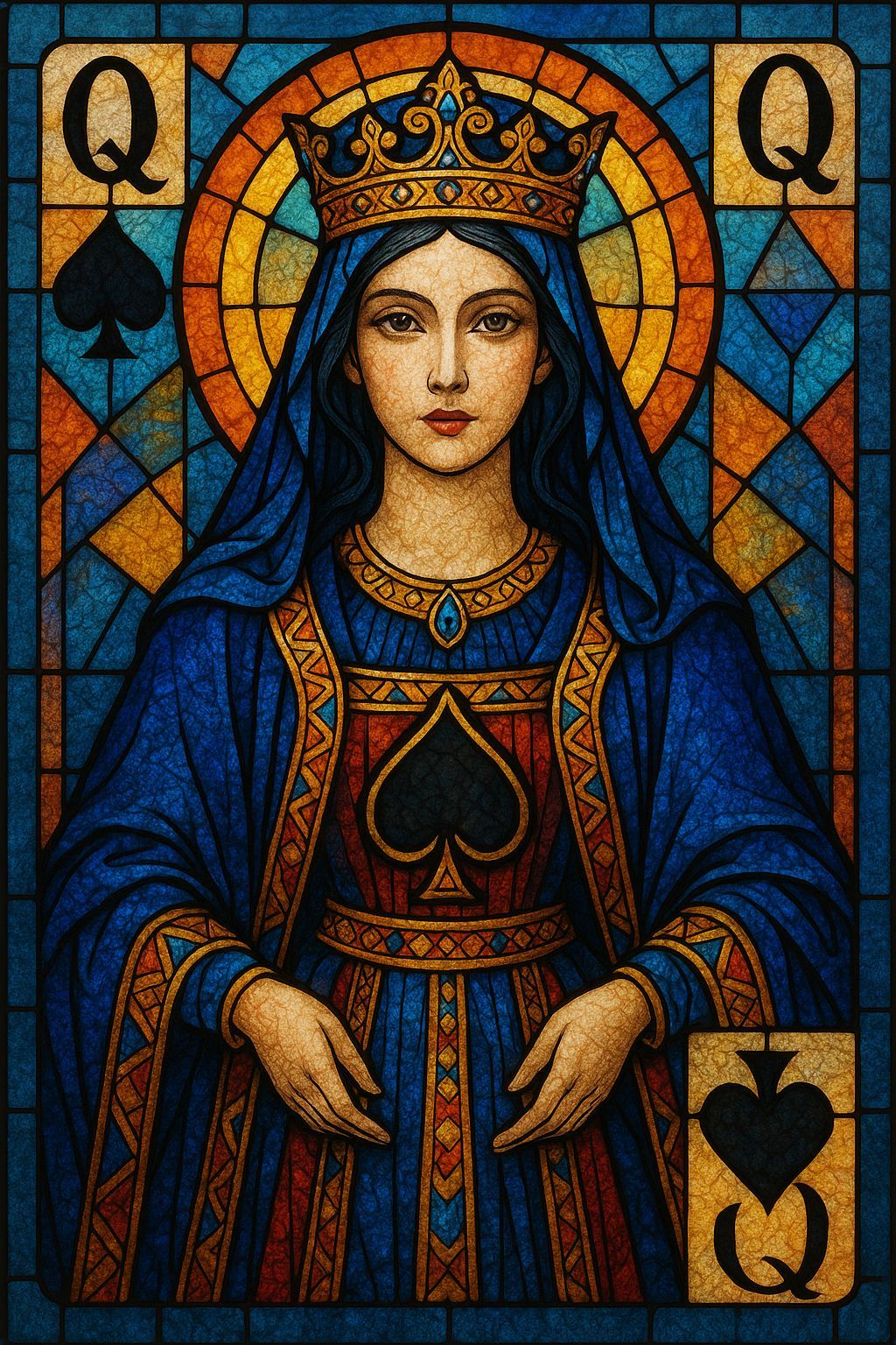 Stained Glass Queen of Spades Portrait