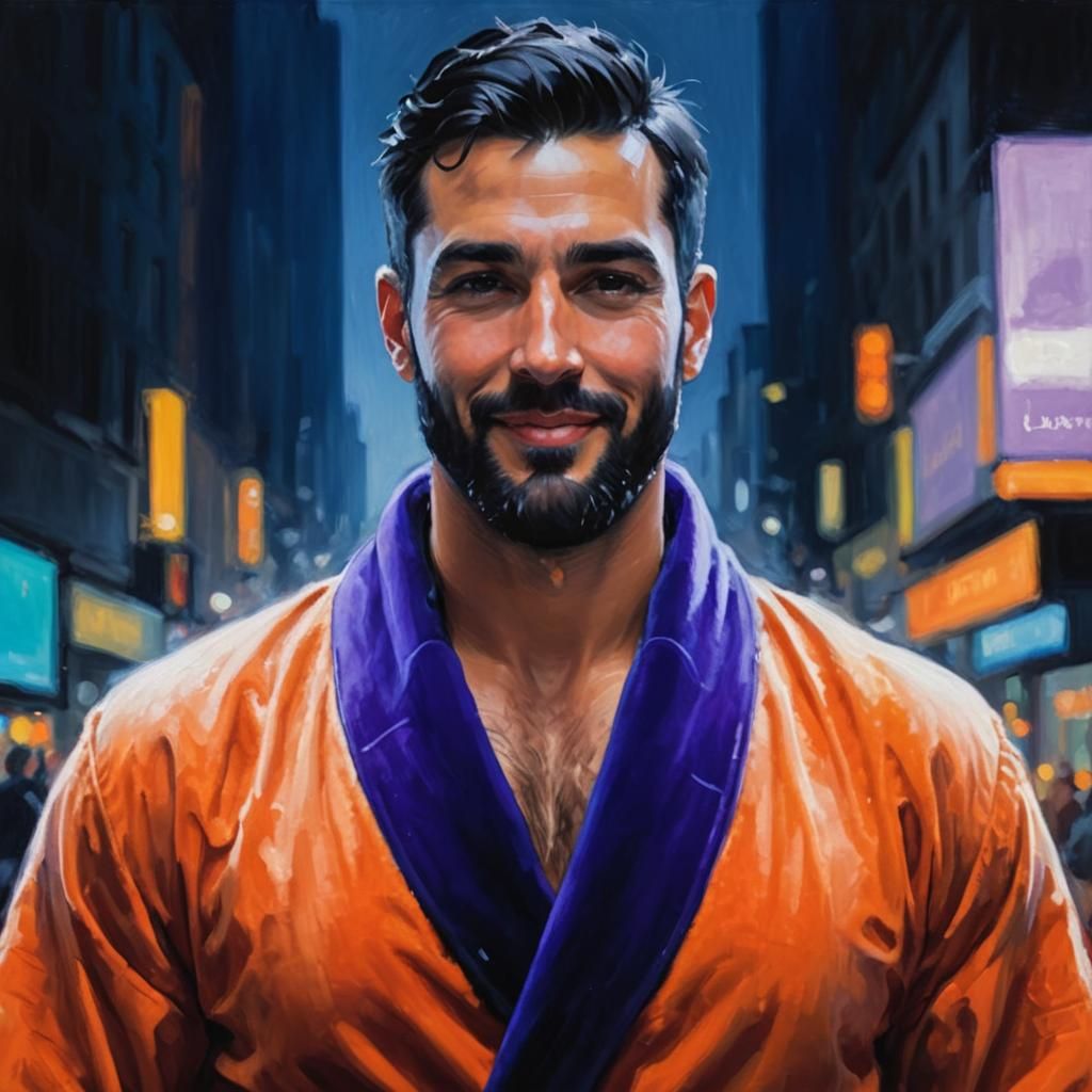 Man in Orange Velvet Robe, Impressionist Oil Painting