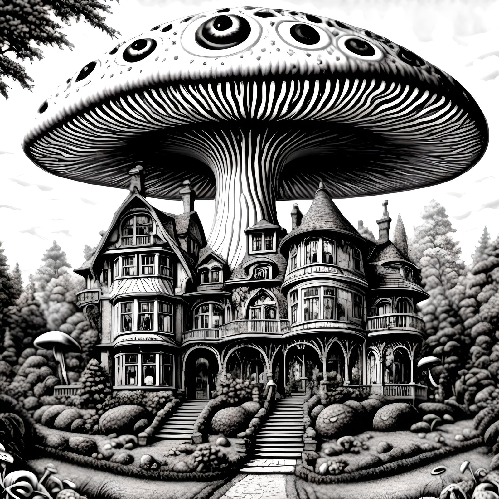 Giant Mushroom Monster Guards Haunted House