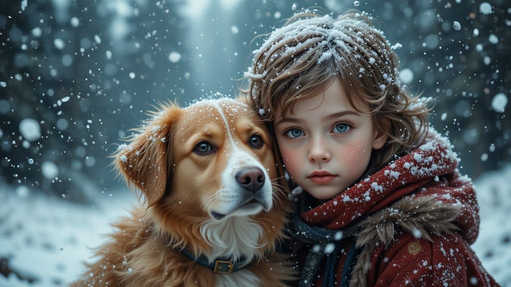 A Boy and His Loyal Dog in a Winter Wonderland