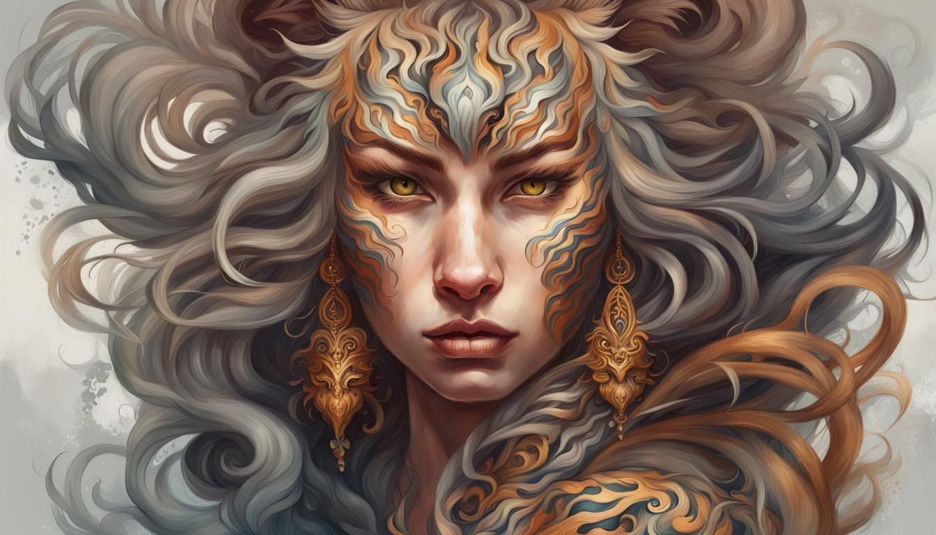 Furious Fantasy Tiger Girl Portrait on Artstation