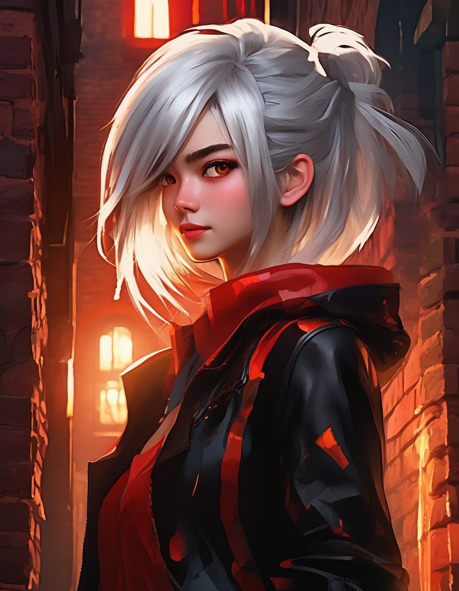 Semi-Realistic Anime Goddess in a Fiery Glow