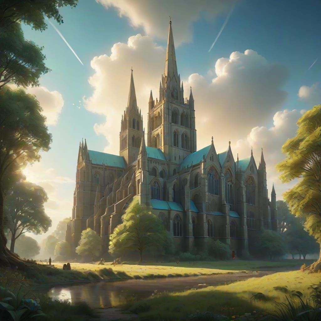 Ethereal Salisbury Cathedral in a Dreamy Medieval Style