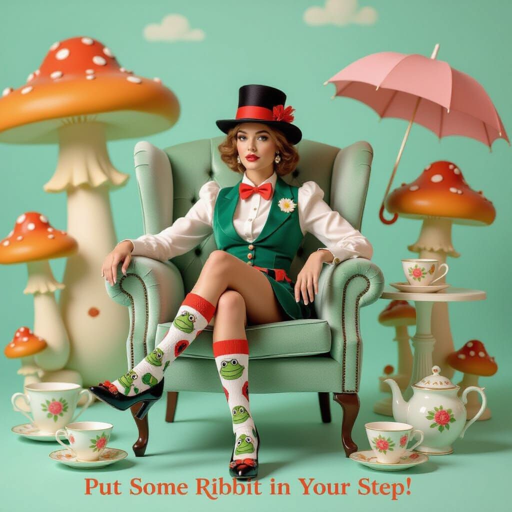 Model with Frog Socks in Retro-Futuristic Style