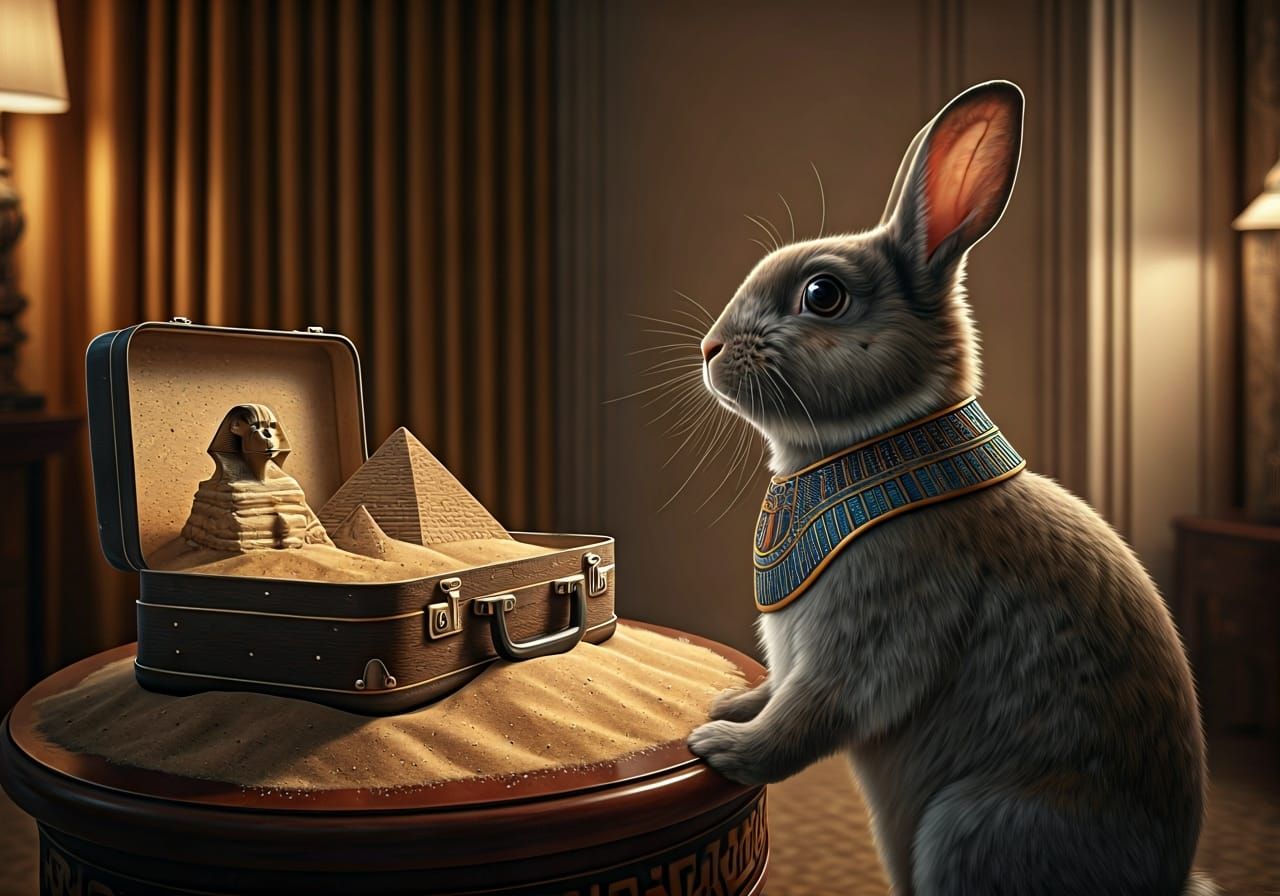 Rabbit and Miniature Pyramids Scene