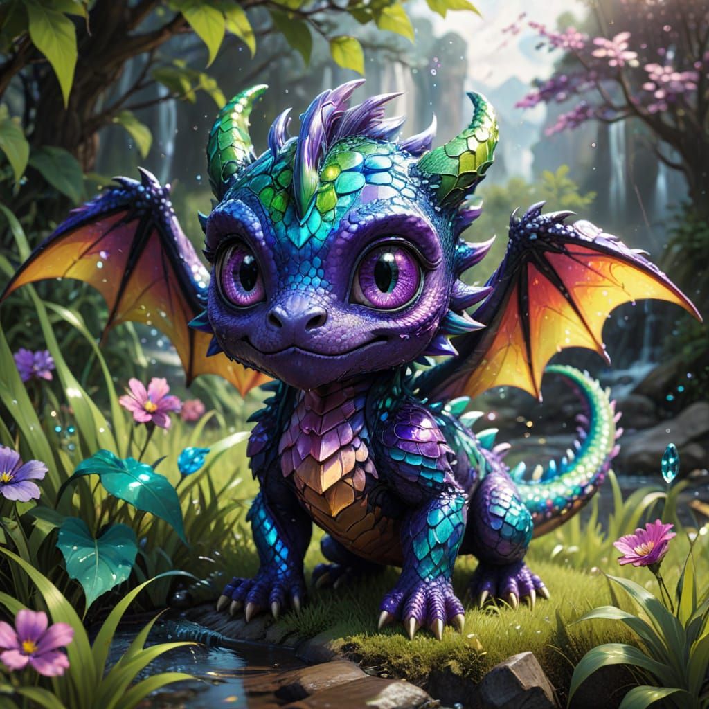 Chibi Dragon with Stained Glass Fractal Effect