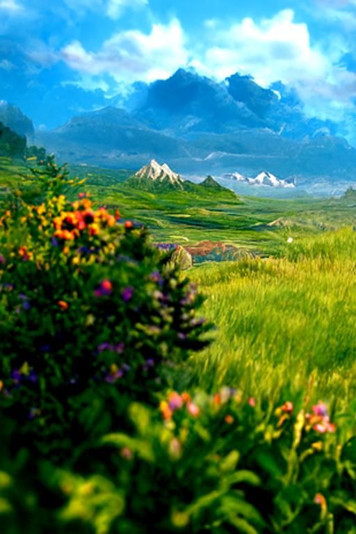 Endless Prairie Vista with Wildflowers and Distant Mountains